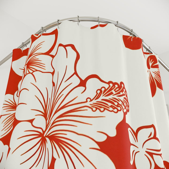 Red Hibiscus Shower Curtain - Waterproof Tropical 72x72