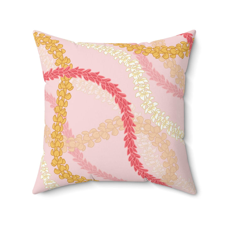 Flower Lei Throw Pillow | Double-Sided Pink Plumeria Floral Cushion