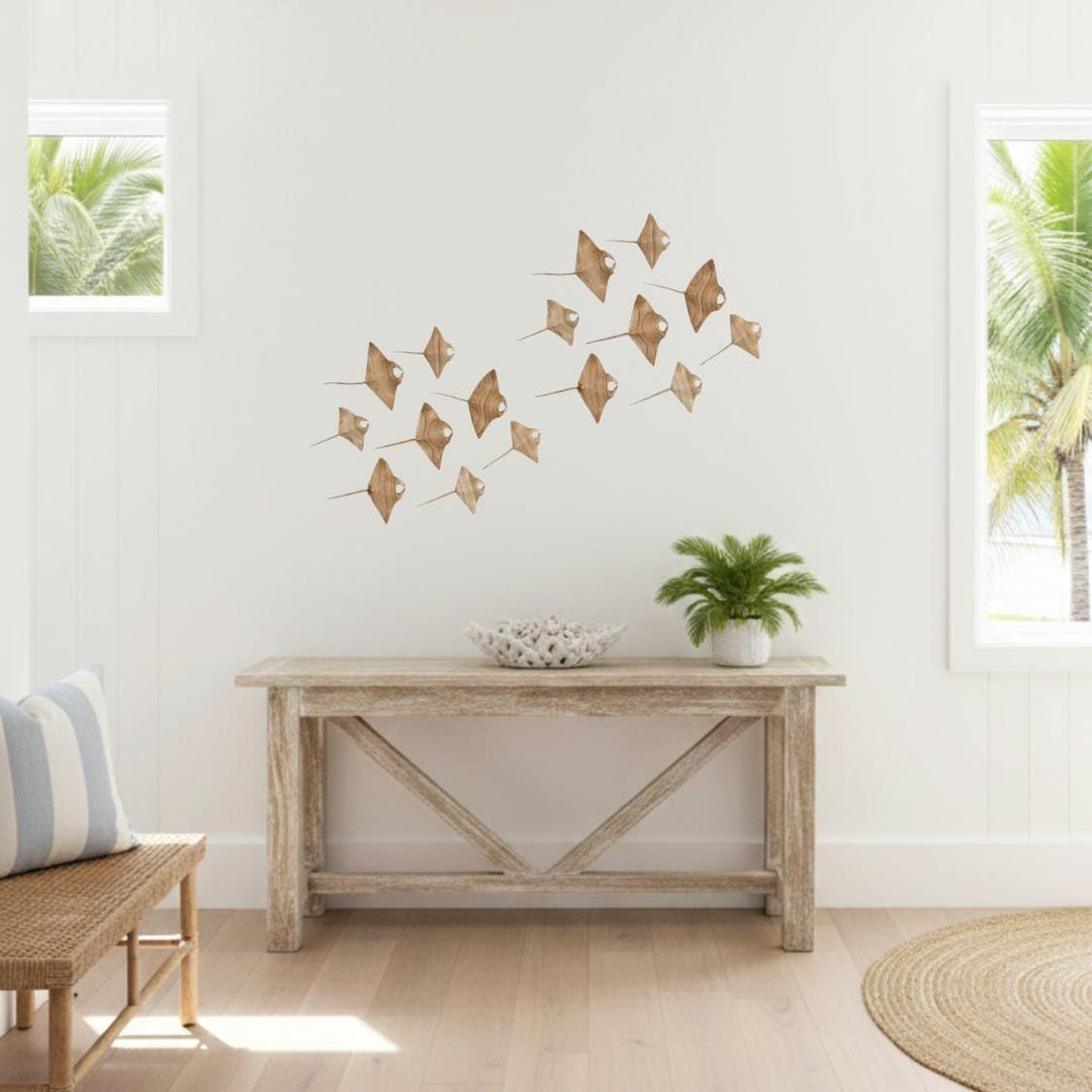 Hand Carved Wooden Manta Ray Wall Art, Coastal Decor