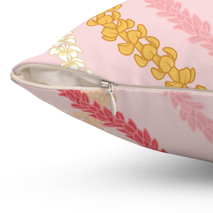 Flower Lei Throw Pillow | Double-Sided Pink Plumeria Floral Cushion