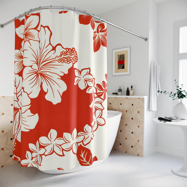 Red Hibiscus Shower Curtain - Waterproof Tropical 72x72