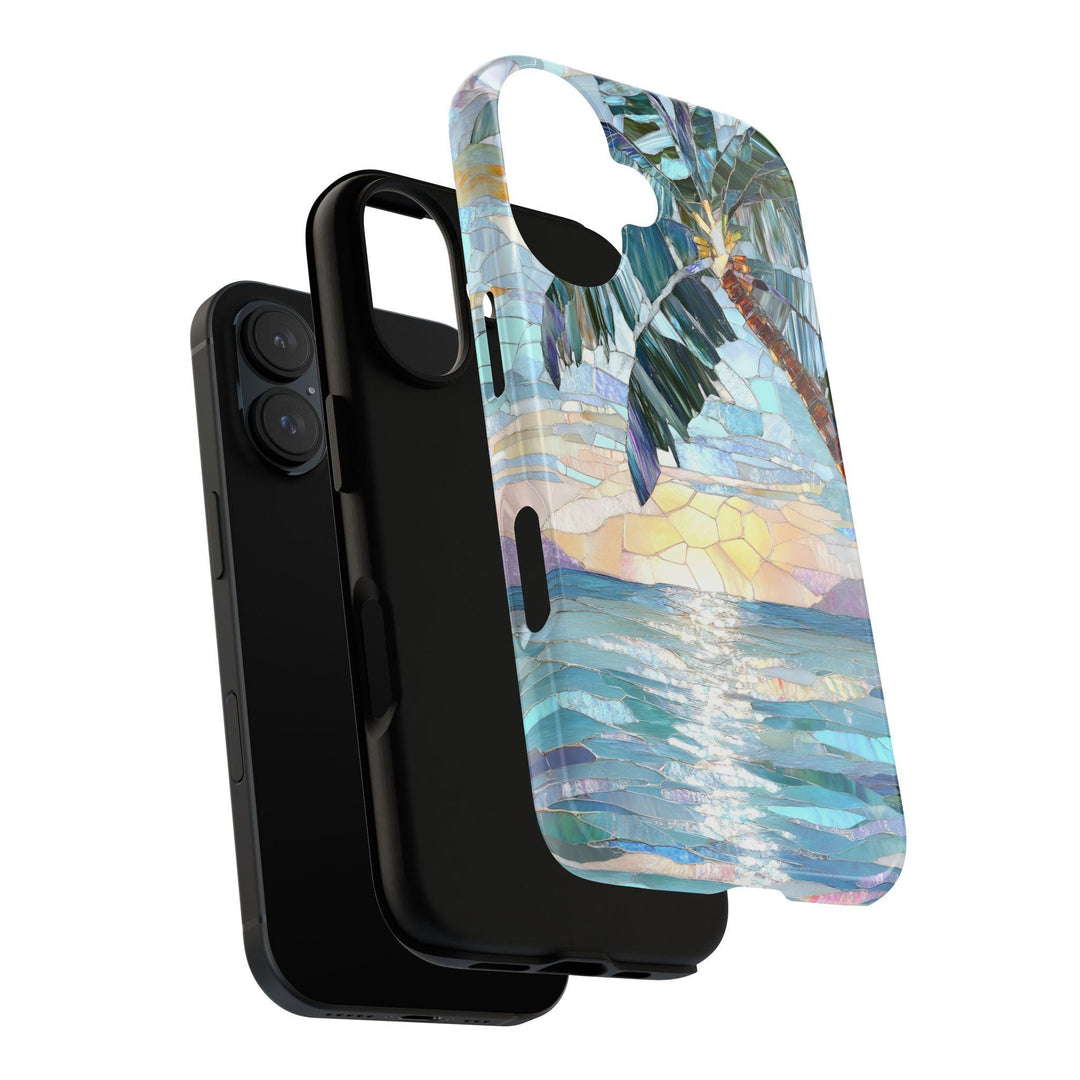 Tough Dual Layer Phone Case | Abstract Stained Glass Coastal Design for iPhone & Samsung