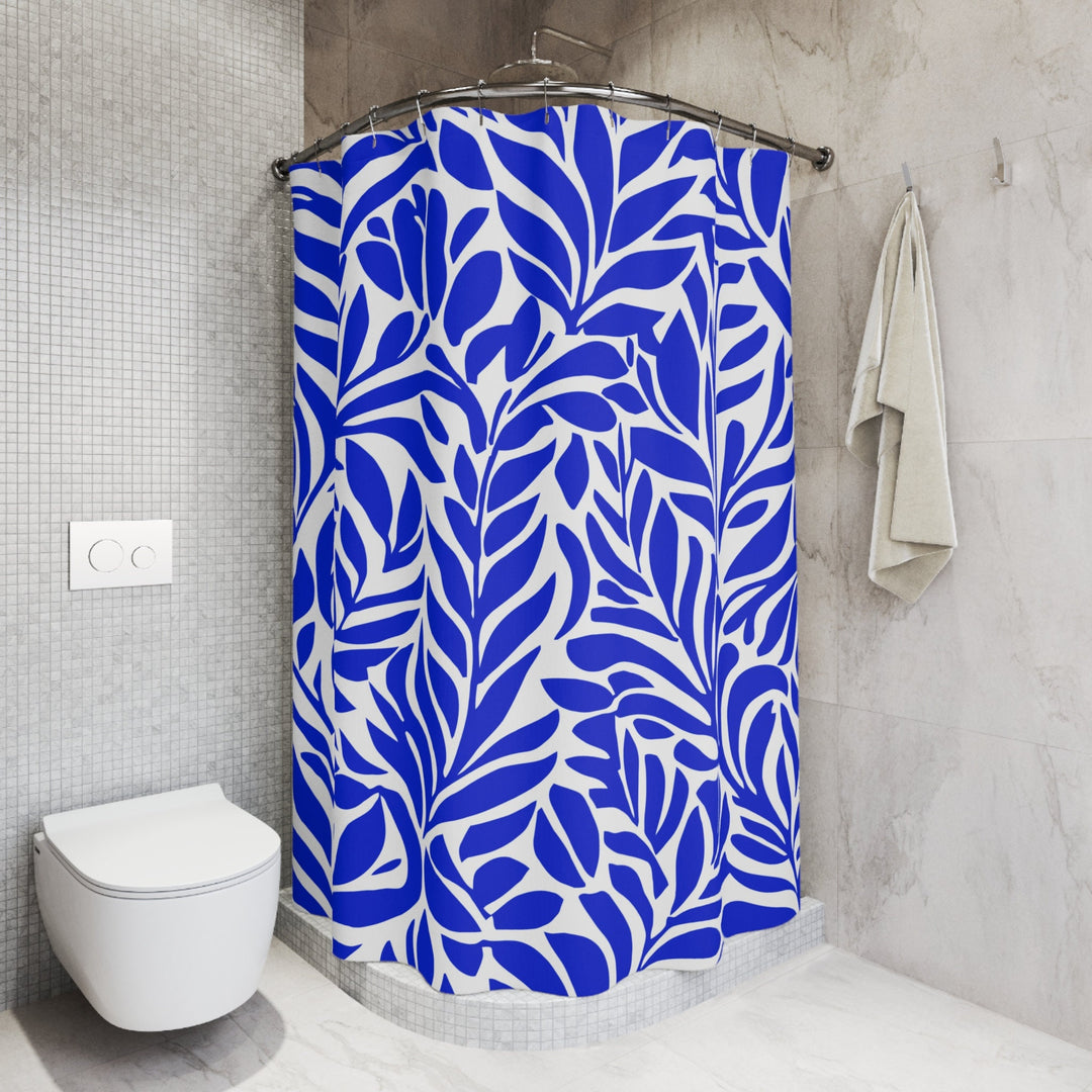 Abstract Botanical Shower Curtain | Blue & White Waterproof Bathroom Decor