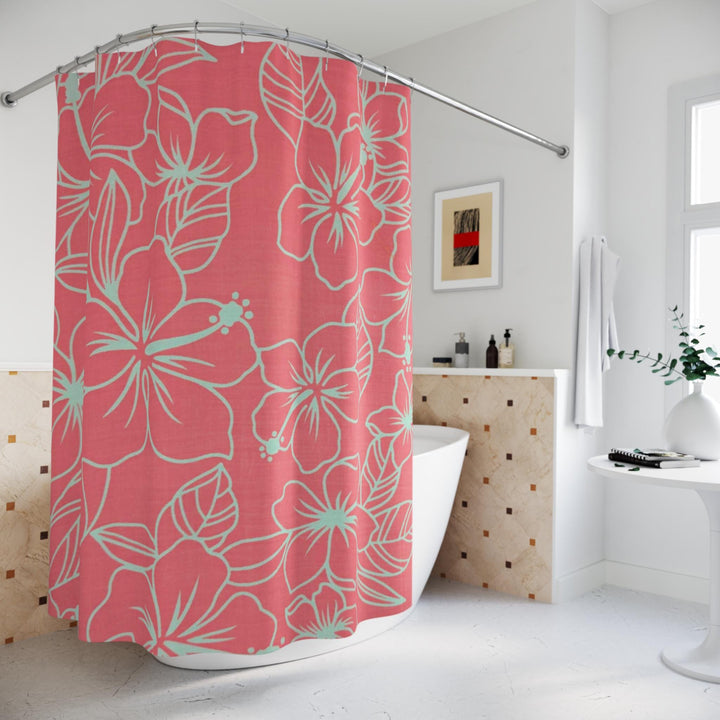 Hawaiian Shower Curtain - Tropical Floral Waterproof Polyester Curtain | Beach House Decor
