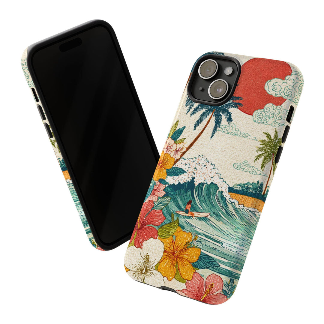 Tough Dual Layer Phone Case | Surfer Girl Beach Art for iPhone & Samsung
