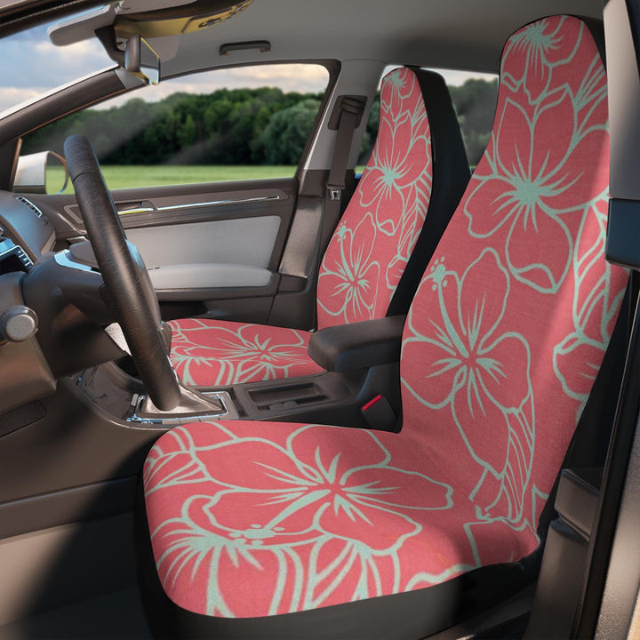 Hanauma Bay car seat covers in Reef Hibiscus print, set of 2 displayed front-facing