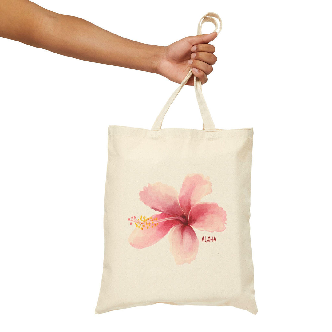 "Aloha" Hibiscus 15"x16" Canvas Tote - Oversized Heavy-Duty Market Bag
