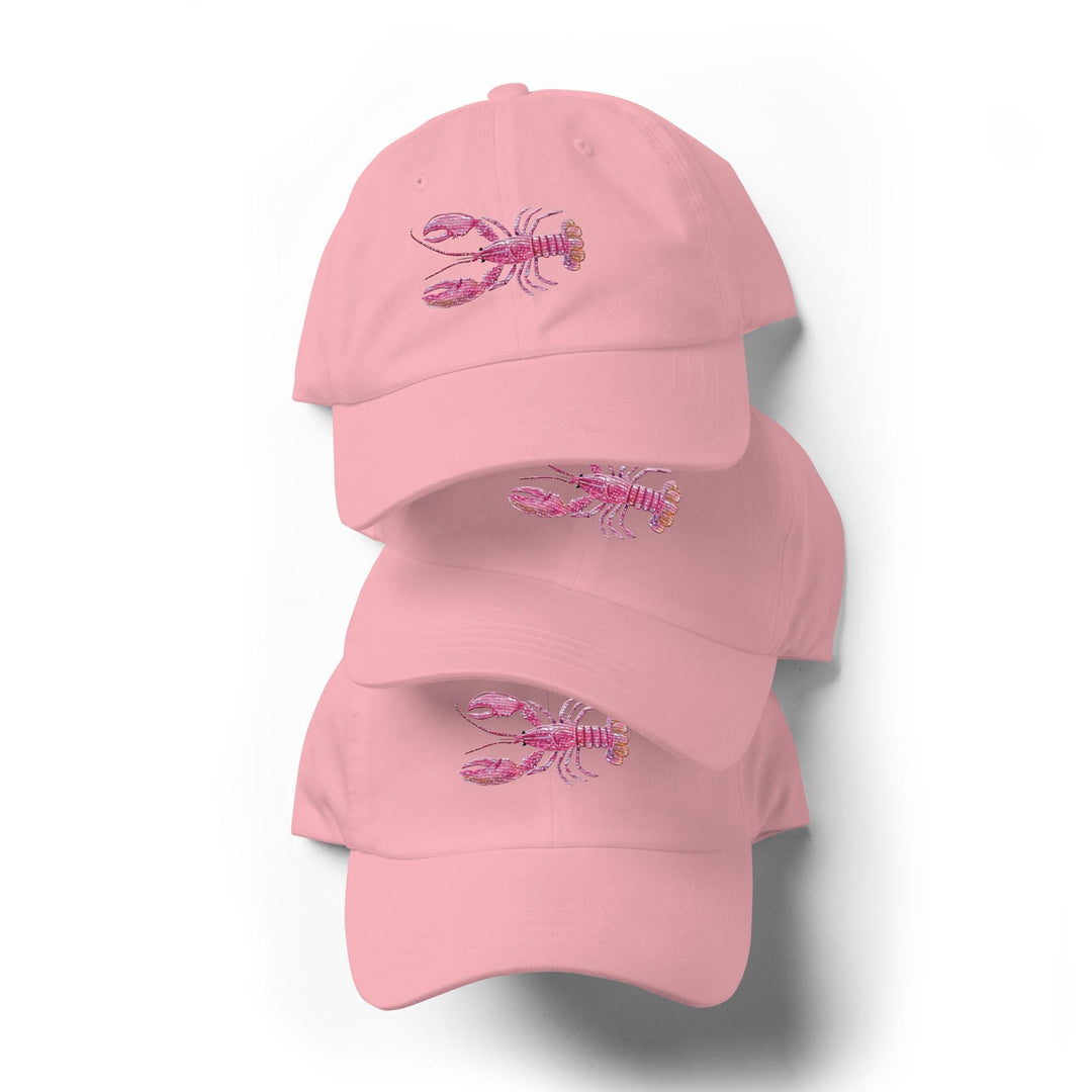 Pink Crayfish Embroidered Dad Hat | Chino Cotton Coastal Baseball Cap