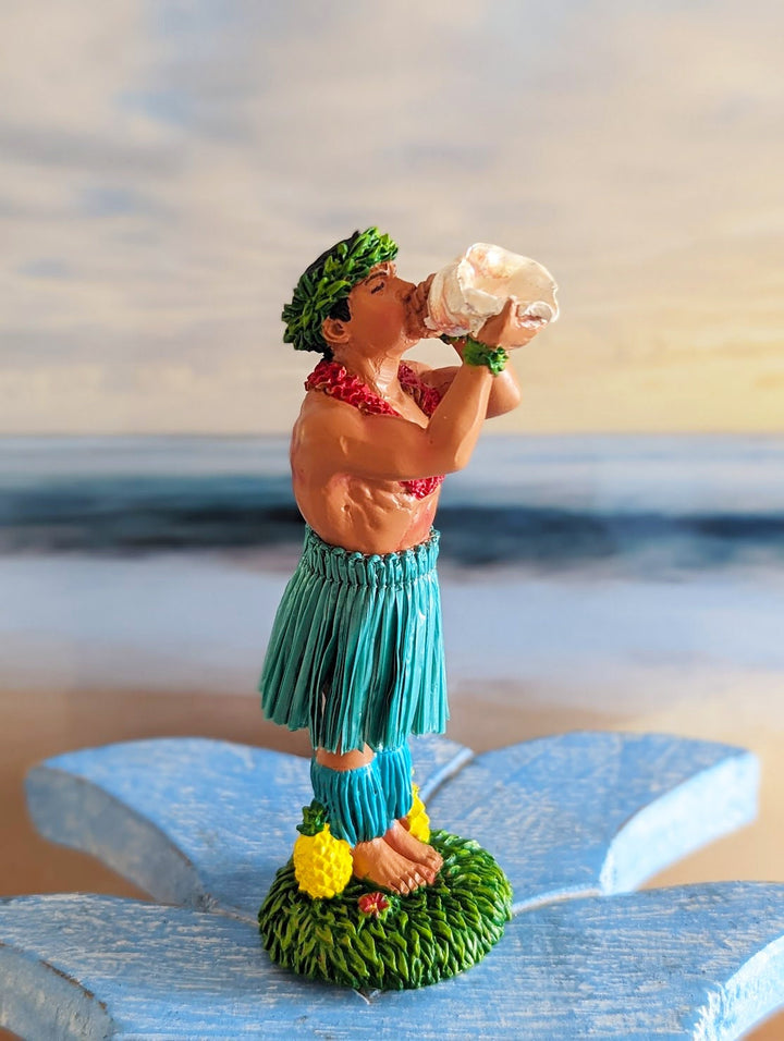 Hawaiian Dashboard Doll - Hand Painted Hula Girl Set With Natural Skirt