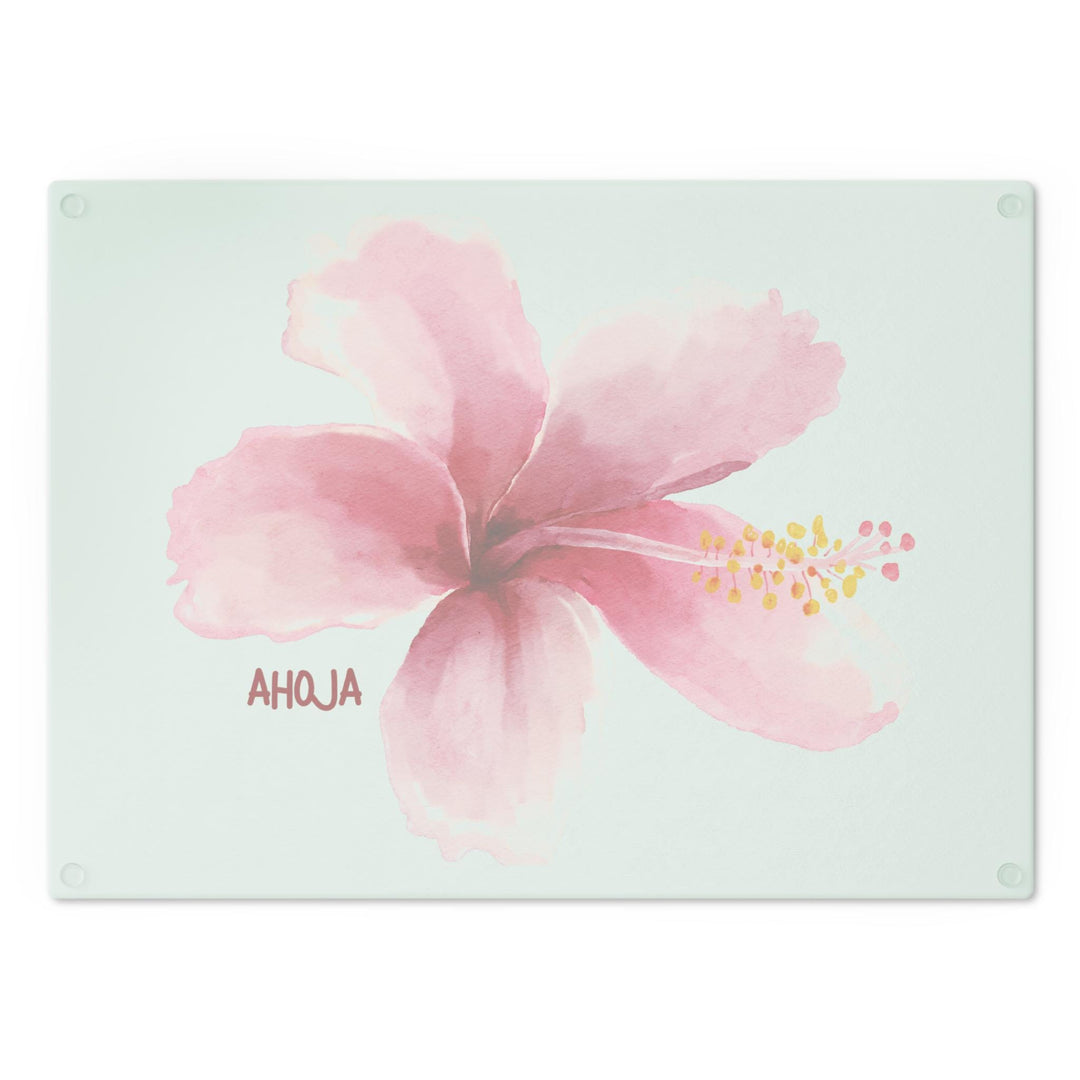 Pink Hibiscus Tempered Glass Cutting Board | Coastal Kitchen Decor