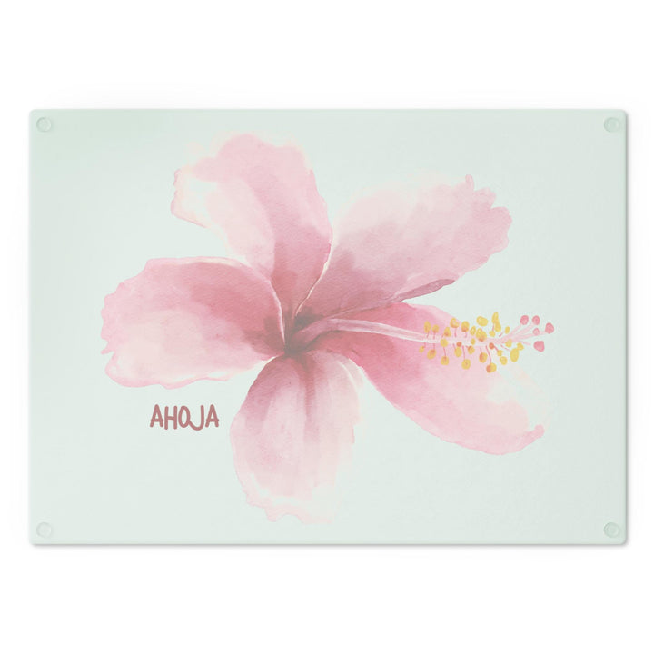 Pink Hibiscus Tempered Glass Cutting Board | Coastal Kitchen Decor