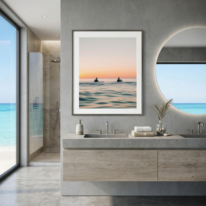 "Between Sets" Surfer Print, Minimalist Coastal Fine Art Wall Decor