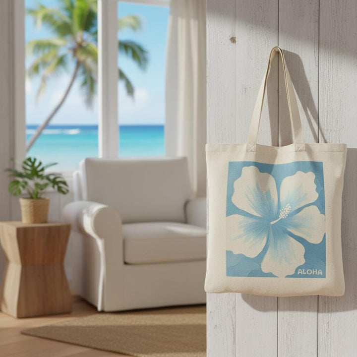 Blue Hibiscus 15"x16" Canvas Tote Bag | Heavy-Duty Cotton Market Bag