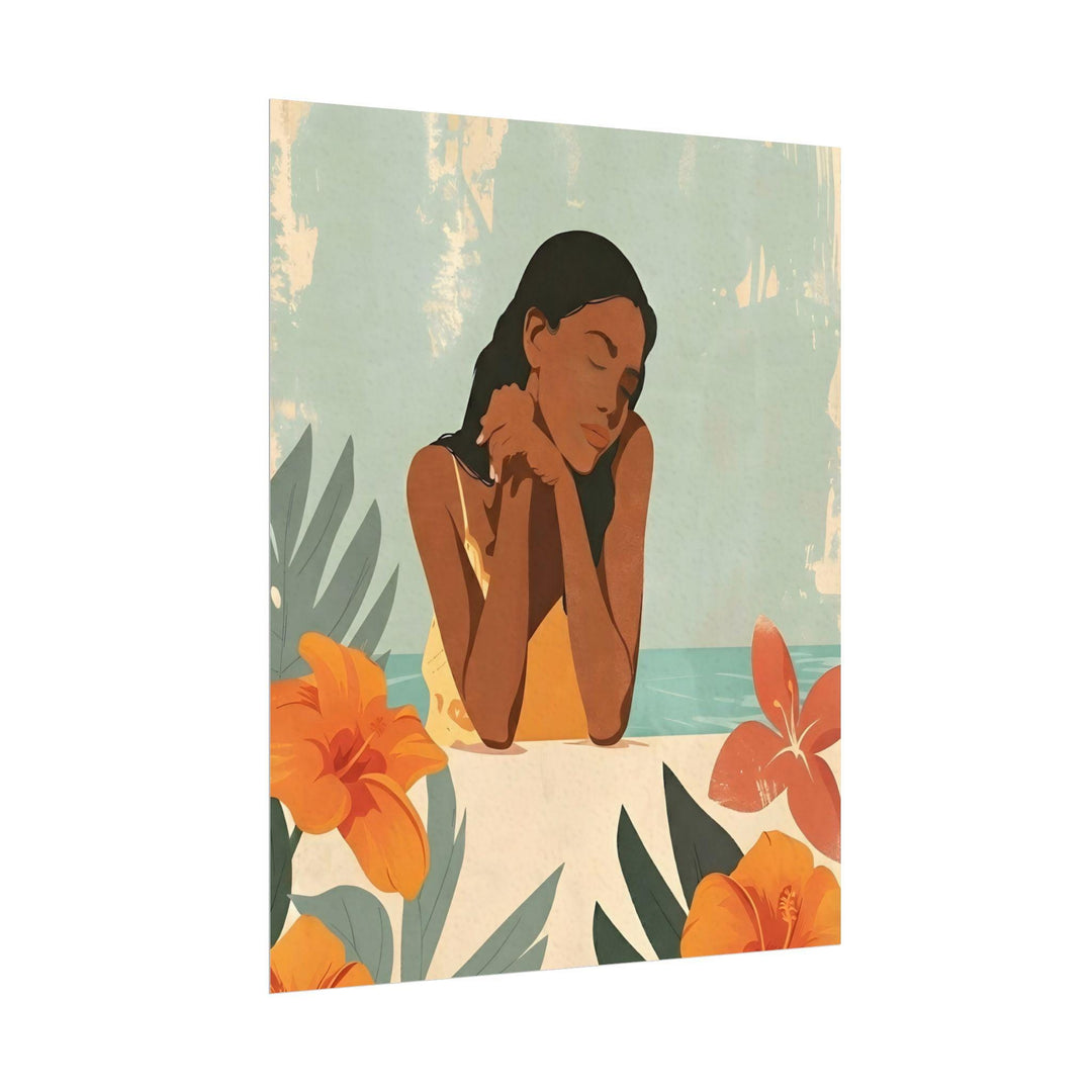 Vintage Hawaiian Island Girl Poster | Retro Coastal Wall Art Print
