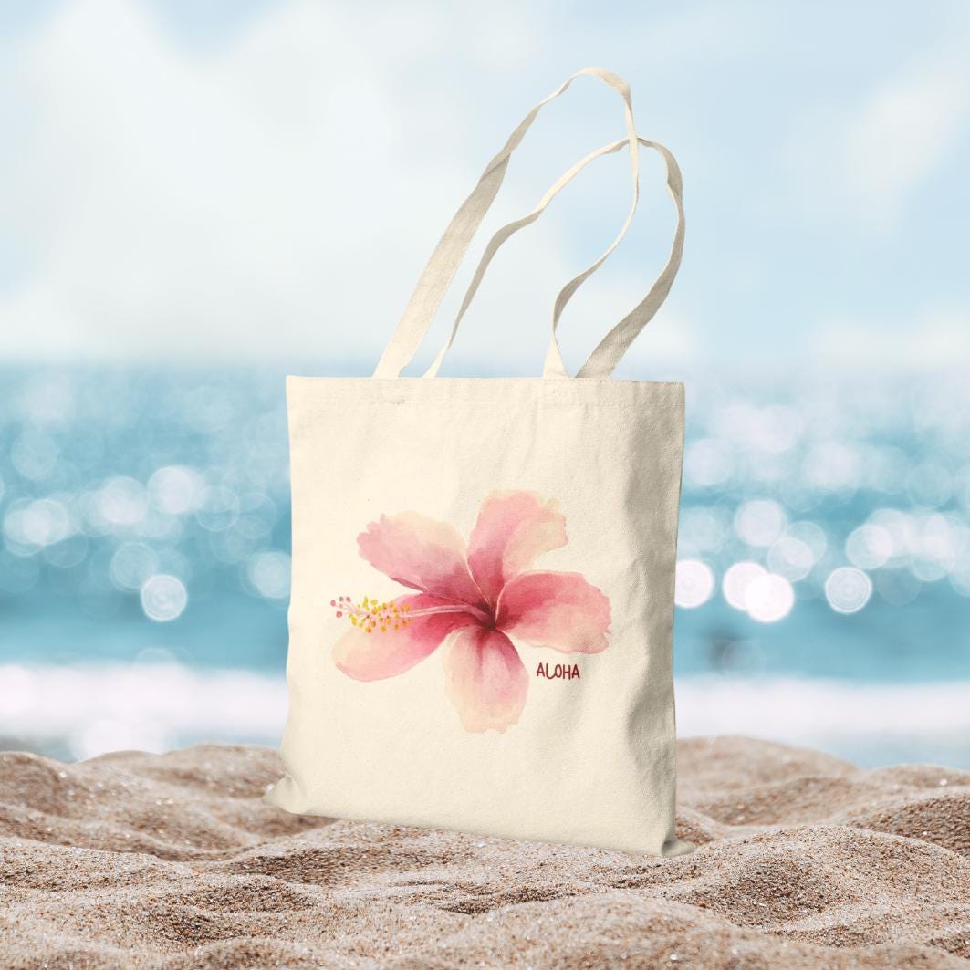 "Aloha" Hibiscus 15"x16" Canvas Tote - Oversized Heavy-Duty Market Bag