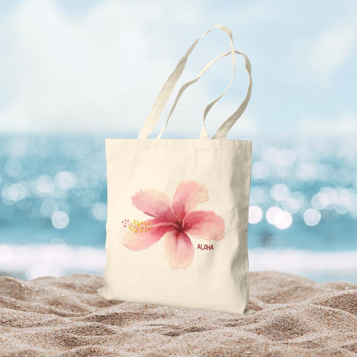 "Aloha" Hibiscus 15"x16" Canvas Tote - Oversized Heavy-Duty Market Bag