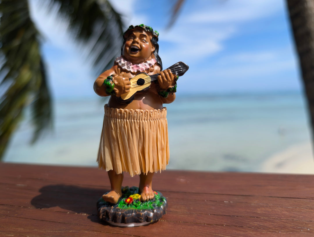Hawaiian Dashboard Hula Doll Set (2) | Hand Painted Grass Skirt Tropical Car Decor