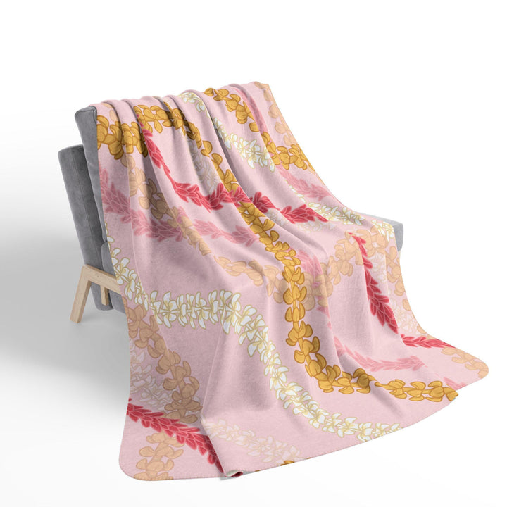 Pink Hawaiian Flower Lei Sherpa Fleece Throw Blanket