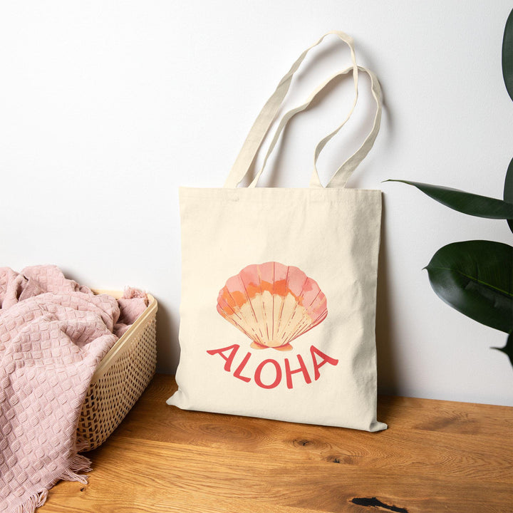 "ALOHA" Seashell 16"x15" Canvas Tote - Heavy-Duty Eco-Friendly Market Bag