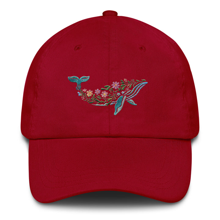 Floral Humpback Whale Embroidered Dad Hat | Chino Cotton Twill Surf Cap