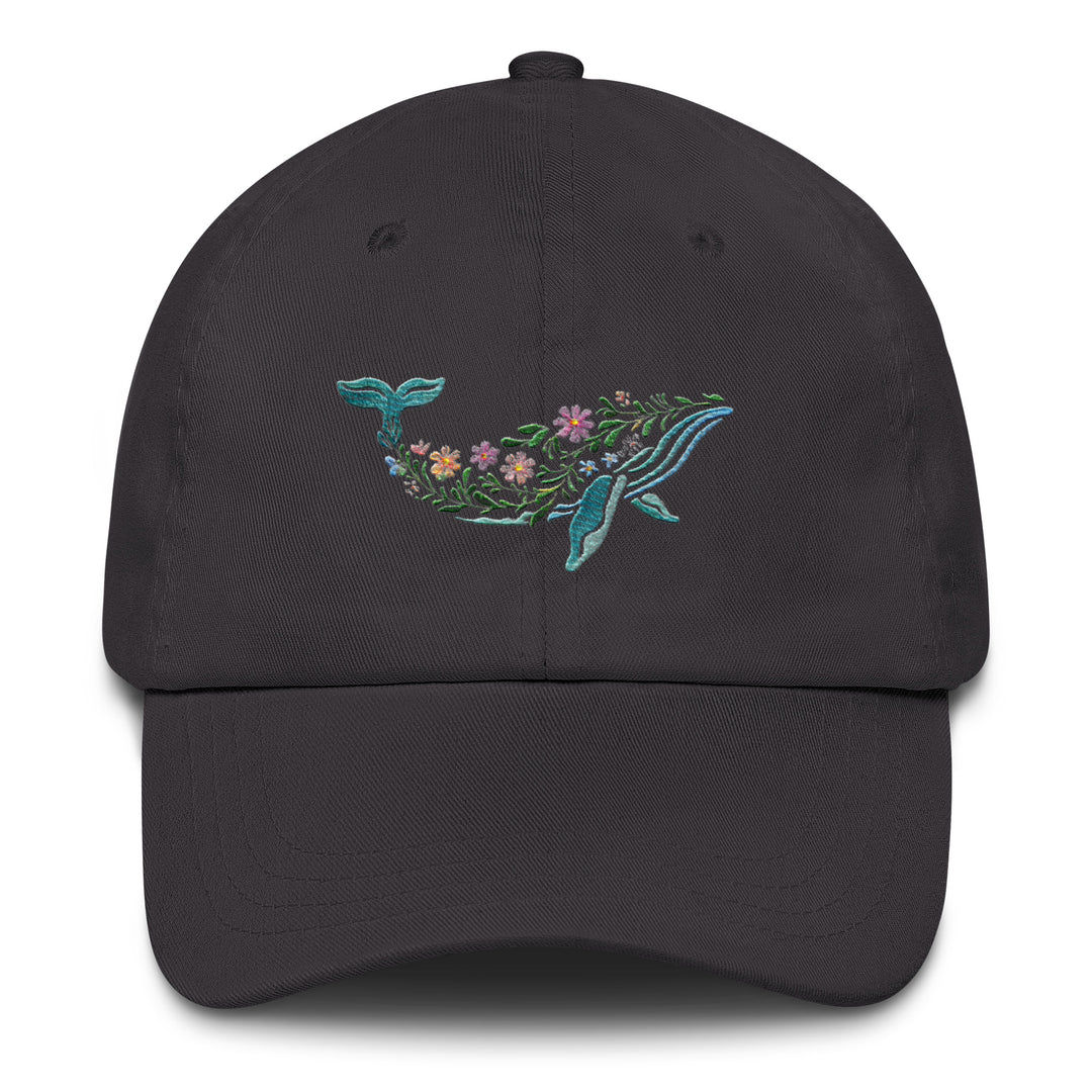 Floral Humpback Whale Embroidered Dad Hat | Chino Cotton Twill Surf Cap
