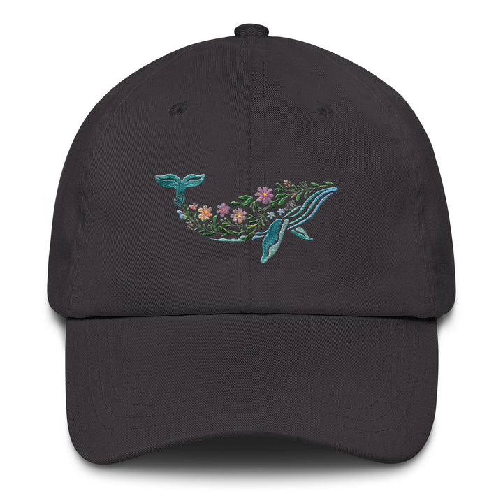 Floral Humpback Whale Embroidered Dad Hat | Chino Cotton Twill Surf Cap