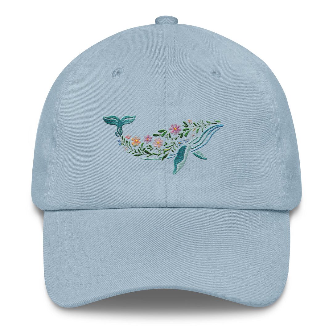 Floral Humpback Whale Embroidered Dad Hat | Chino Cotton Twill Surf Cap
