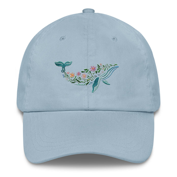 Floral Humpback Whale Embroidered Dad Hat | Chino Cotton Twill Surf Cap