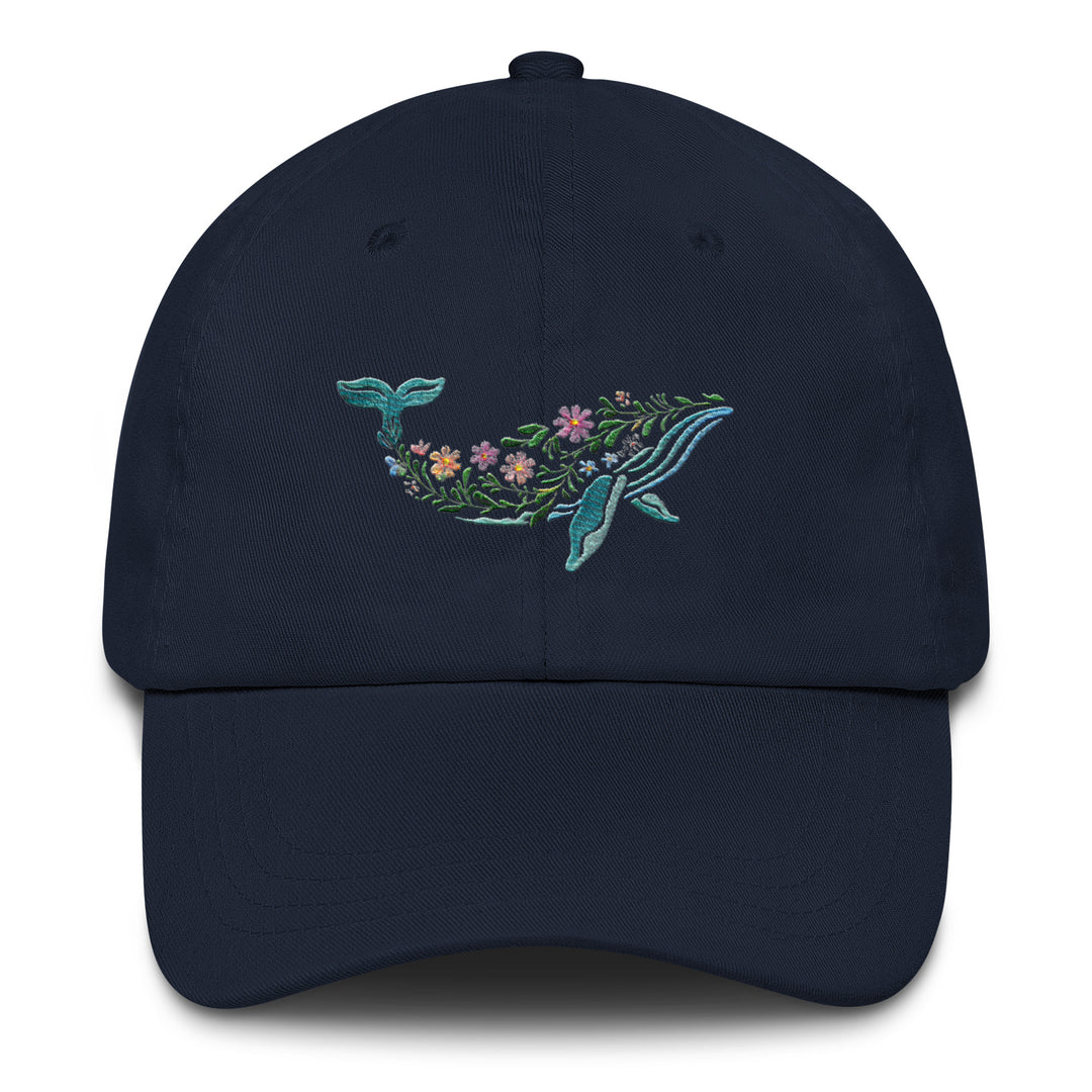 Floral Humpback Whale Embroidered Dad Hat | Chino Cotton Twill Surf Cap