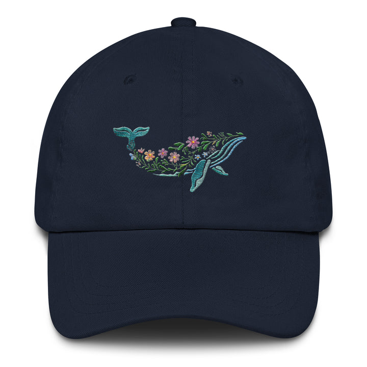 Floral Humpback Whale Embroidered Dad Hat | Chino Cotton Twill Surf Cap
