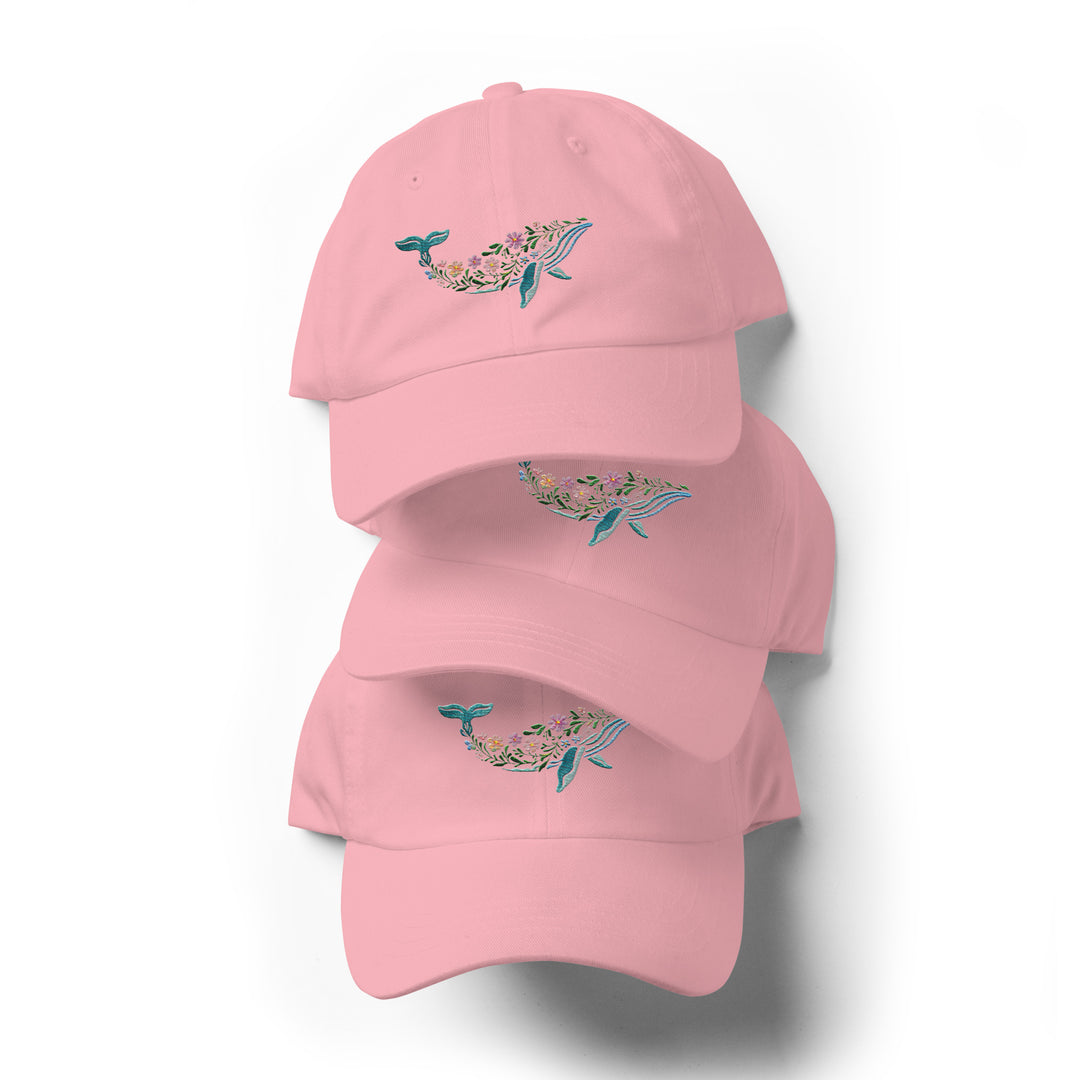 Floral Humpback Whale Embroidered Dad Hat | Chino Cotton Twill Surf Cap