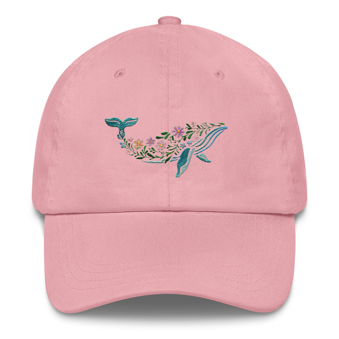 Floral Humpback Whale Embroidered Dad Hat | Chino Cotton Twill Surf Cap