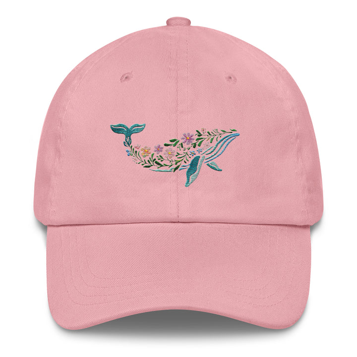 Floral Humpback Whale Embroidered Dad Hat | Chino Cotton Twill Surf Cap