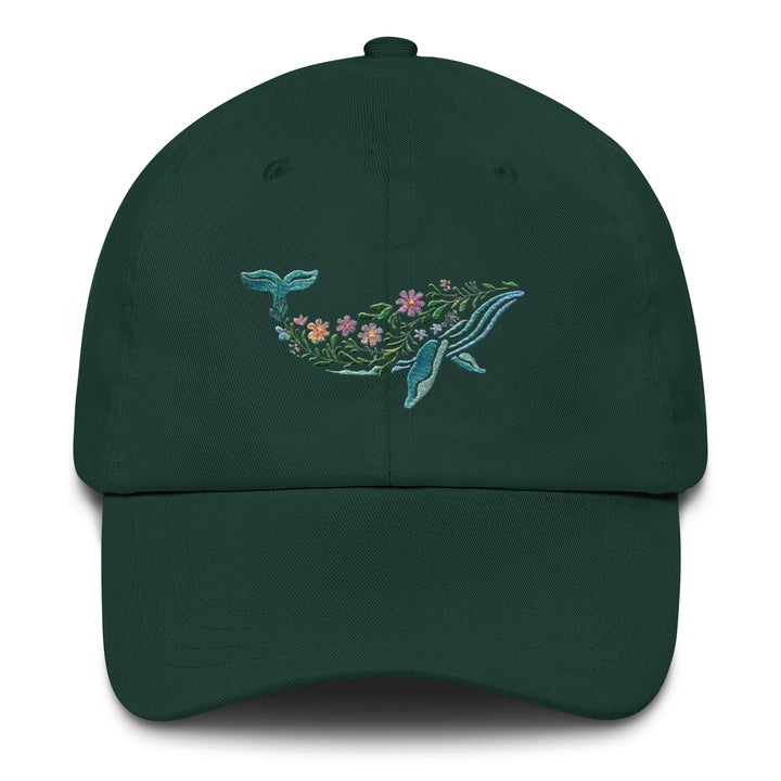 Floral Humpback Whale Embroidered Dad Hat | Chino Cotton Twill Surf Cap