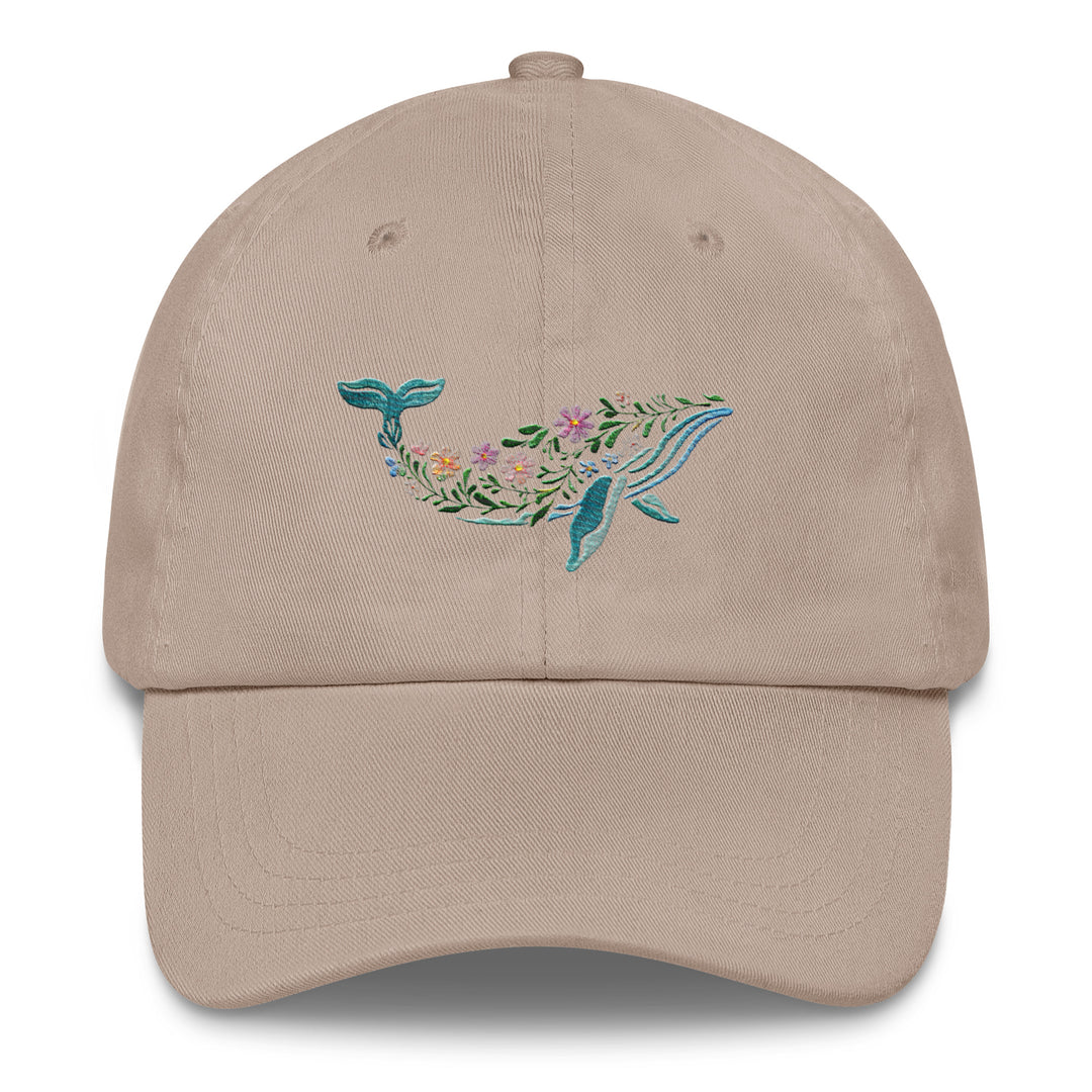 Floral Humpback Whale Embroidered Dad Hat | Chino Cotton Twill Surf Cap