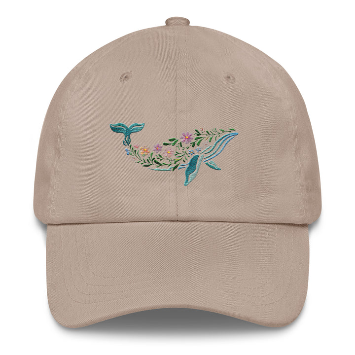 Floral Humpback Whale Embroidered Dad Hat | Chino Cotton Twill Surf Cap