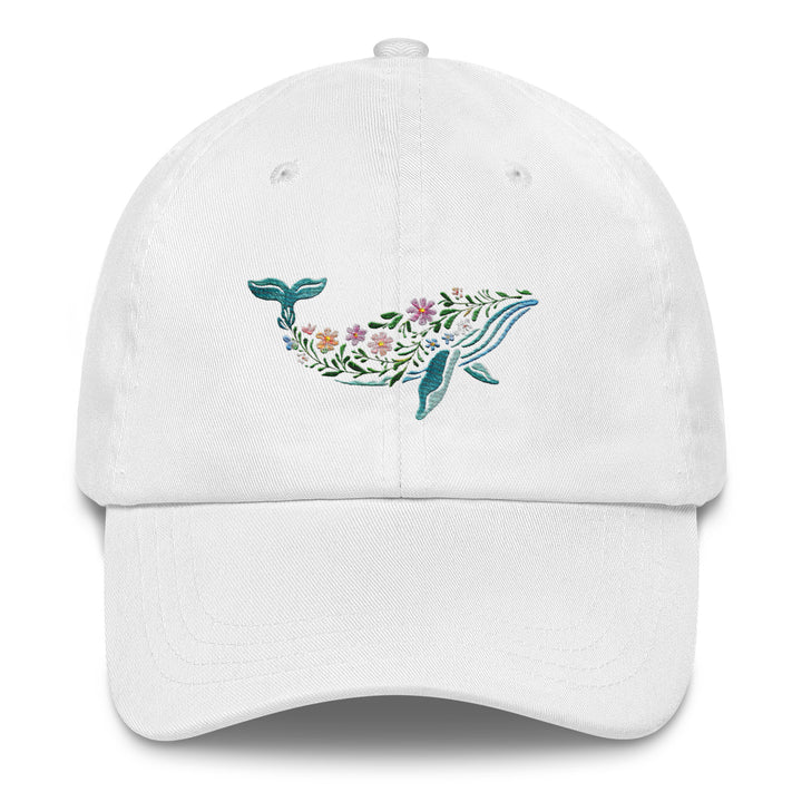 Floral Humpback Whale Embroidered Dad Hat | Chino Cotton Twill Surf Cap