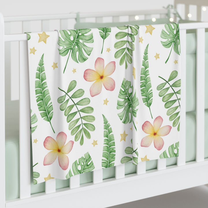 Baby Swaddle Blanket - Tropical Plumeria & Monstera Leaf Wrap, Soft Breathable Fabric
