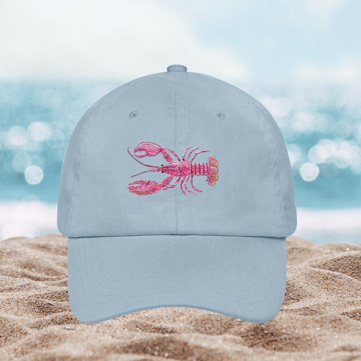 Pink Crayfish Embroidered Dad Hat | Chino Cotton Coastal Baseball Cap