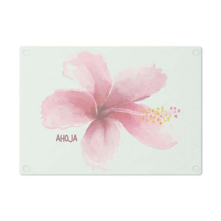 Pink Hibiscus Tempered Glass Cutting Board | Coastal Kitchen Decor
