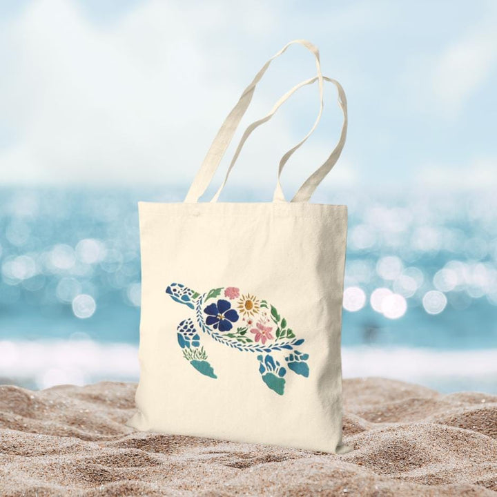 Sea Turtle 15"x16" Canvas Beach Tote - Heavy-Duty Eco-Friendly Market Bag