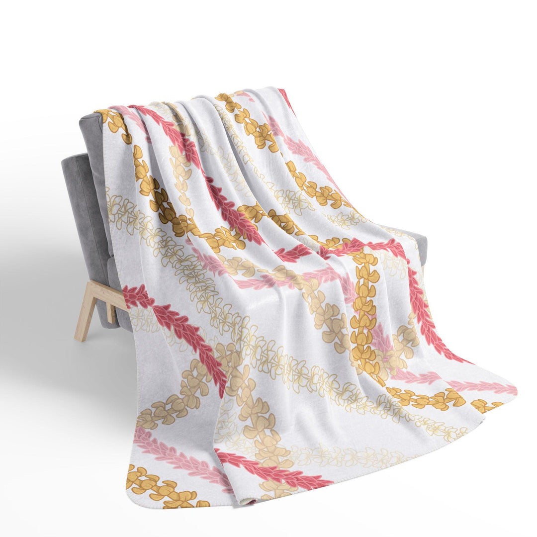 Flower Lei White Sherpa Fleece Throw Blanket | Tropical Floral Print