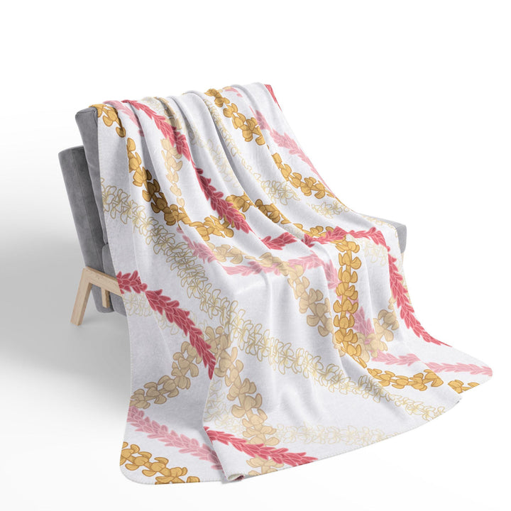 Flower Lei White Sherpa Fleece Throw Blanket | Tropical Floral Print