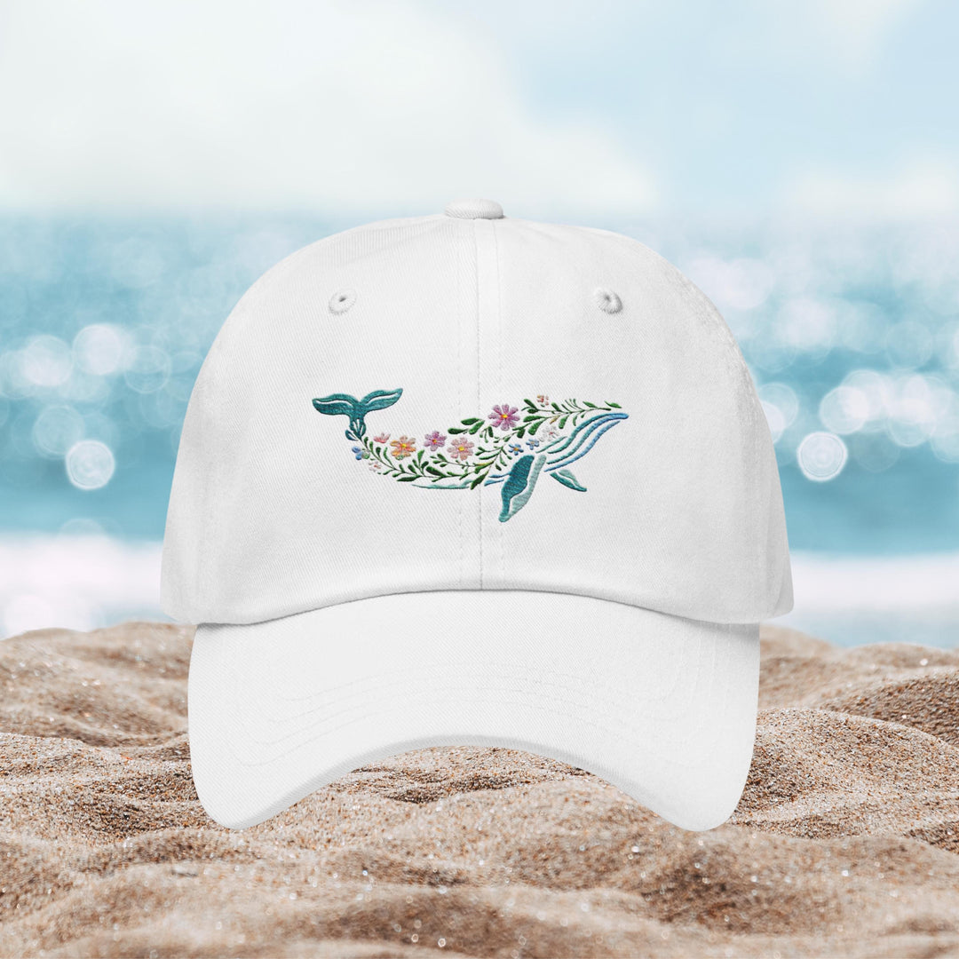 Floral Humpback Whale Embroidered Dad Hat | Chino Cotton Twill Surf Cap