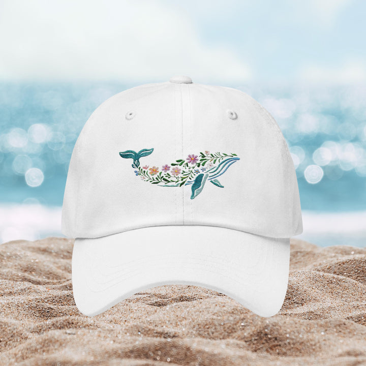 Floral Humpback Whale Embroidered Dad Hat | Chino Cotton Twill Surf Cap
