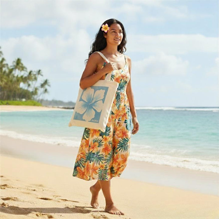 Blue Hibiscus 15"x16" Canvas Tote Bag | Heavy-Duty Cotton Market Bag