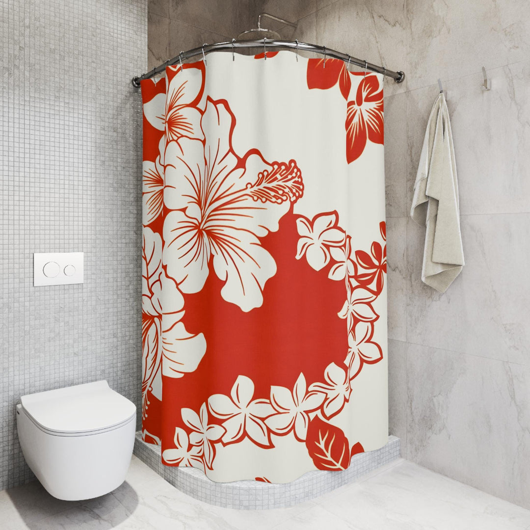 Red Hibiscus Shower Curtain - Waterproof Tropical 72x72