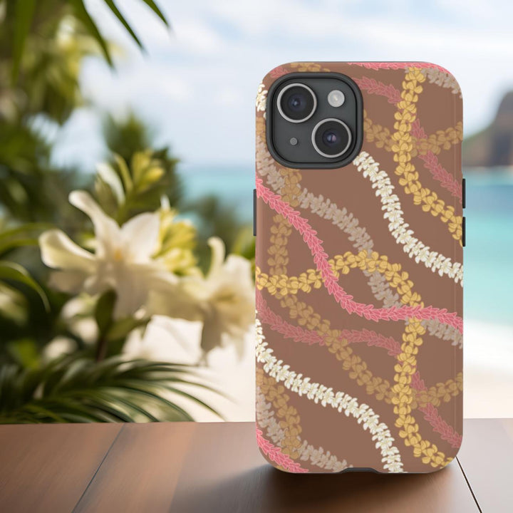 Tough Dual Layer Phone Case | Pink Plumeria Lei Design for iPhone & Samsung