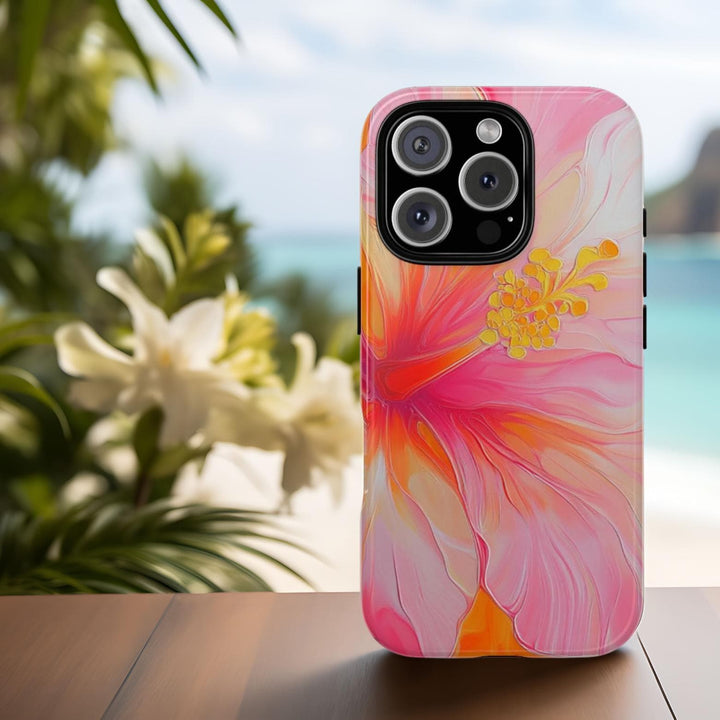 Tough Phone Case | Abstract Pink Hibiscus Print for iPhone & Samsung