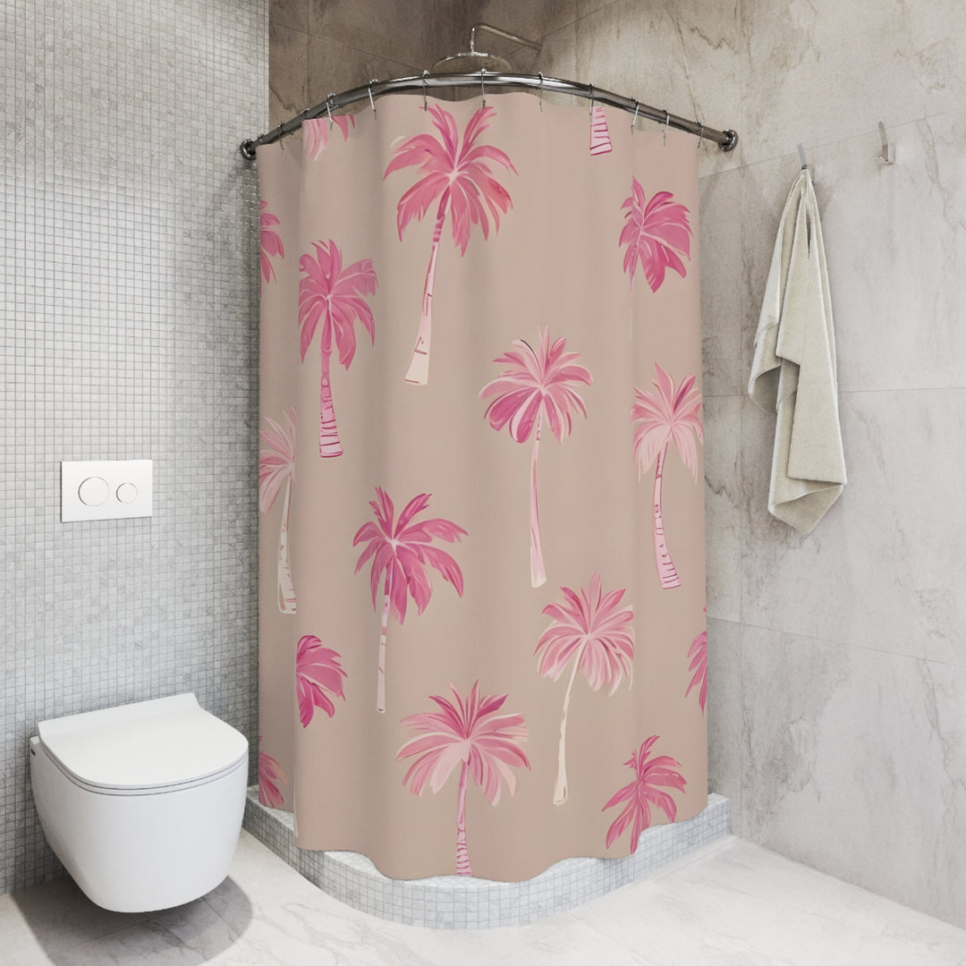 Coco Beach Pink Coconut Palm Shower Curtain | Preppy Aesthetic & Waterproof Decor